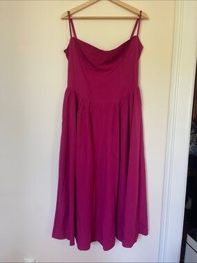 Source Unknown Bold Fuchsia Spaghetti-Strap Midi Dress